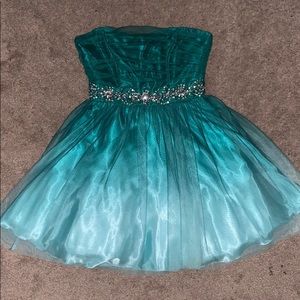 Teal Ombré Strapless Homecoming Dress